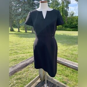 Tahari ASL Black Dress Knee Length Short Sleeve Feminine Office Business…